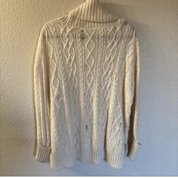 Free People White Sweater SM Grunchy Slouchy Distressed Wool Alpaca Soft - Picture 3 of 13